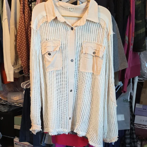 POL Cream Textured Button-Up - Picture 1 of 3